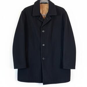 Vtg 90s Di Benedetto Cashmere Wool Overcoat XL Black Quiet Luxury Car Coat Men